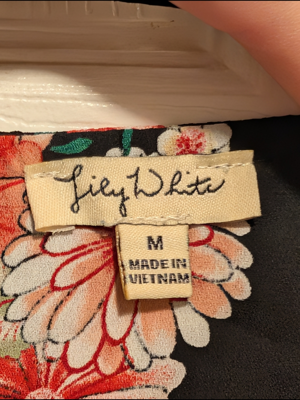 Lily White Black Off-Shoulder Top with Coral and Cream Floral Print - Picture 2 of 8